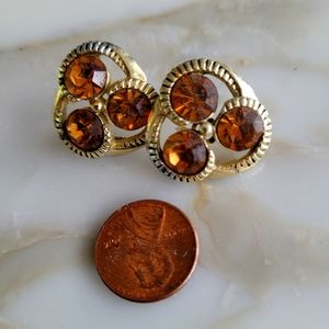 Kramer Signed Vintage Brown Rhinestone Glass Post Peirced ear